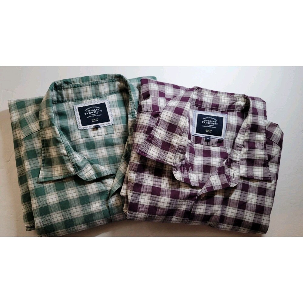 Lot of 2 Charles Tyrwhitt Men's Slim Fit Check Button Down Shirts Size XL EUC